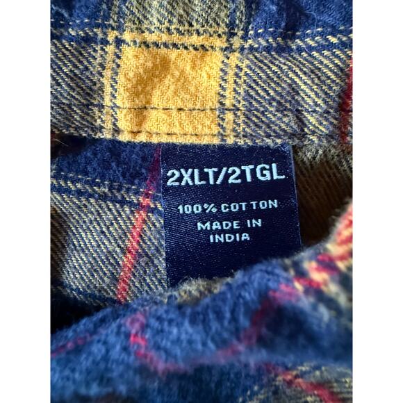 Men’s Chaps Performance Yellow Navy Red Plaid Cotton Button Down size 2XLT - Picture 3 of 6